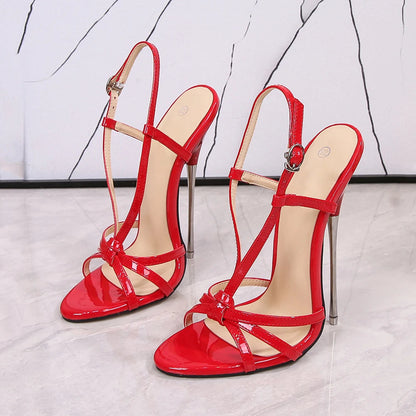 Metal Heel Strappy Stiletto Sandals for Women, 16cm High, Summer Style
