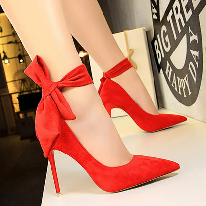 Suede High Heels with Bow-knot Detail Stiletto Pumps for Women