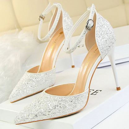 Sexy High Heels Sequins Women Pumps Fashion Wedding Shoes Hollow