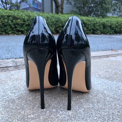 Black Patent Pointed Toe Stilettos for Women