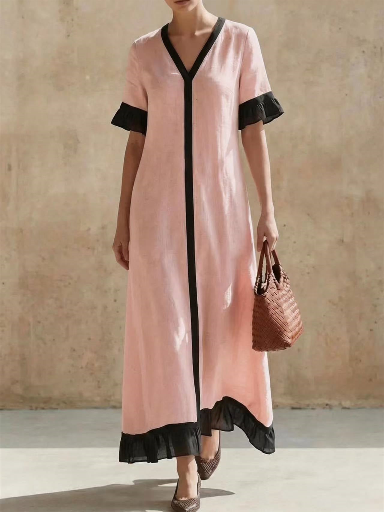 Solid Color Patchwork Dress, Gentle And Simple Long Skirt