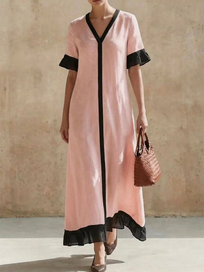 Solid Color Patchwork Dress, Gentle And Simple Long Skirt