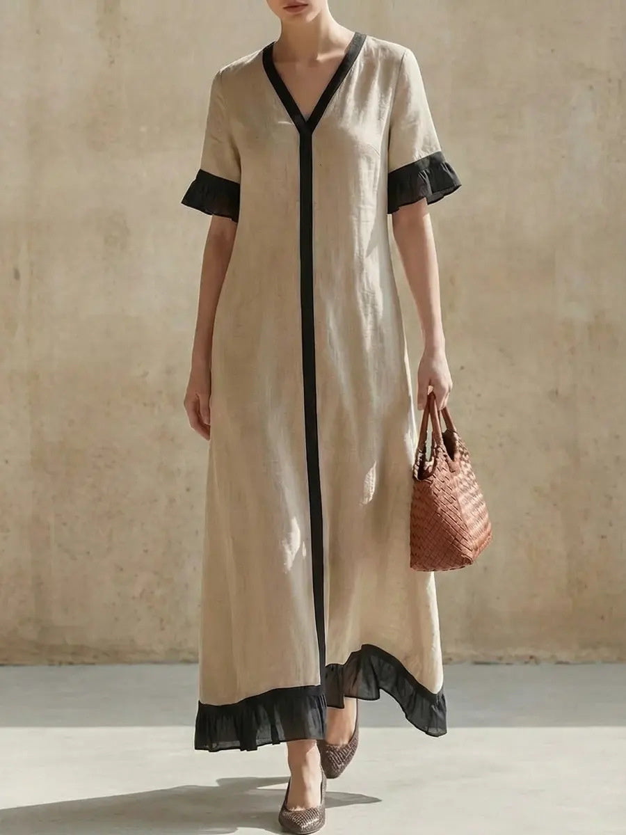 Solid Color Patchwork Dress, Gentle And Simple Long Skirt