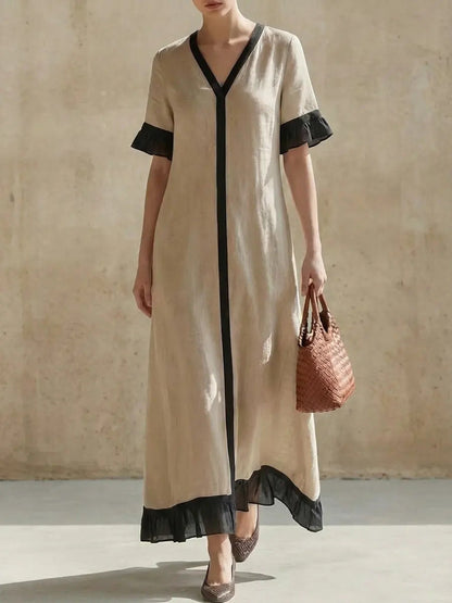 Solid Color Patchwork Dress, Gentle And Simple Long Skirt