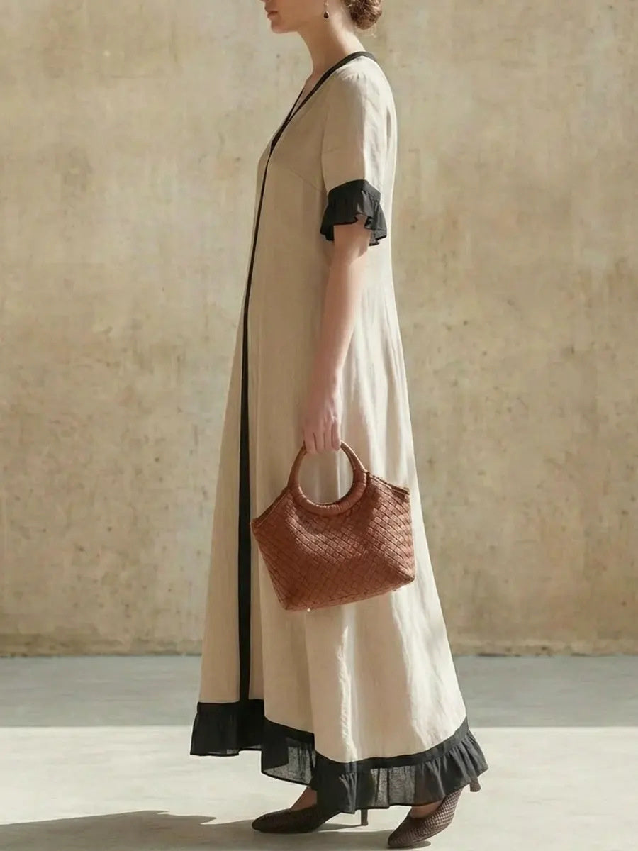 Solid Color Patchwork Dress, Gentle And Simple Long Skirt