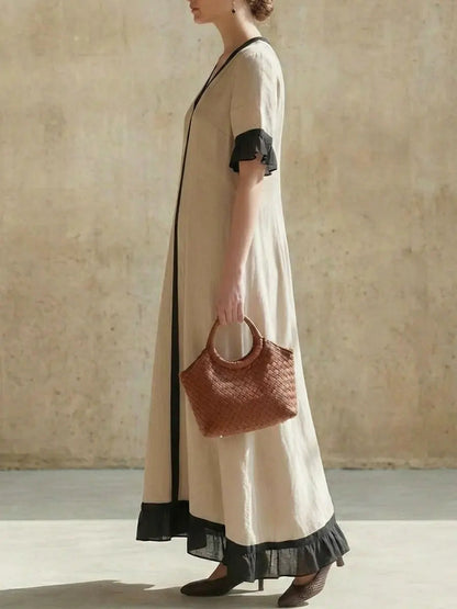 Solid Color Patchwork Dress, Gentle And Simple Long Skirt