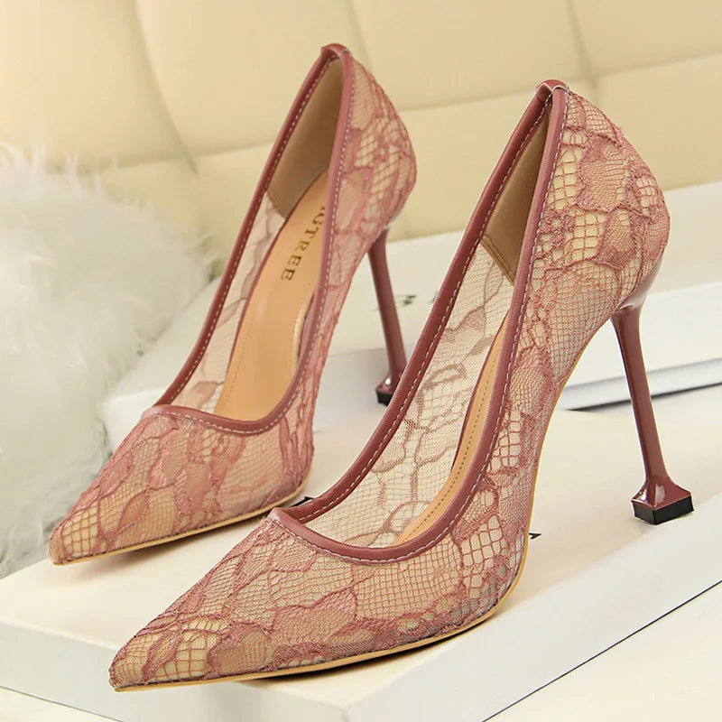 Lace Hollow Stiletto Heels Nightclub Party Shoes for Women