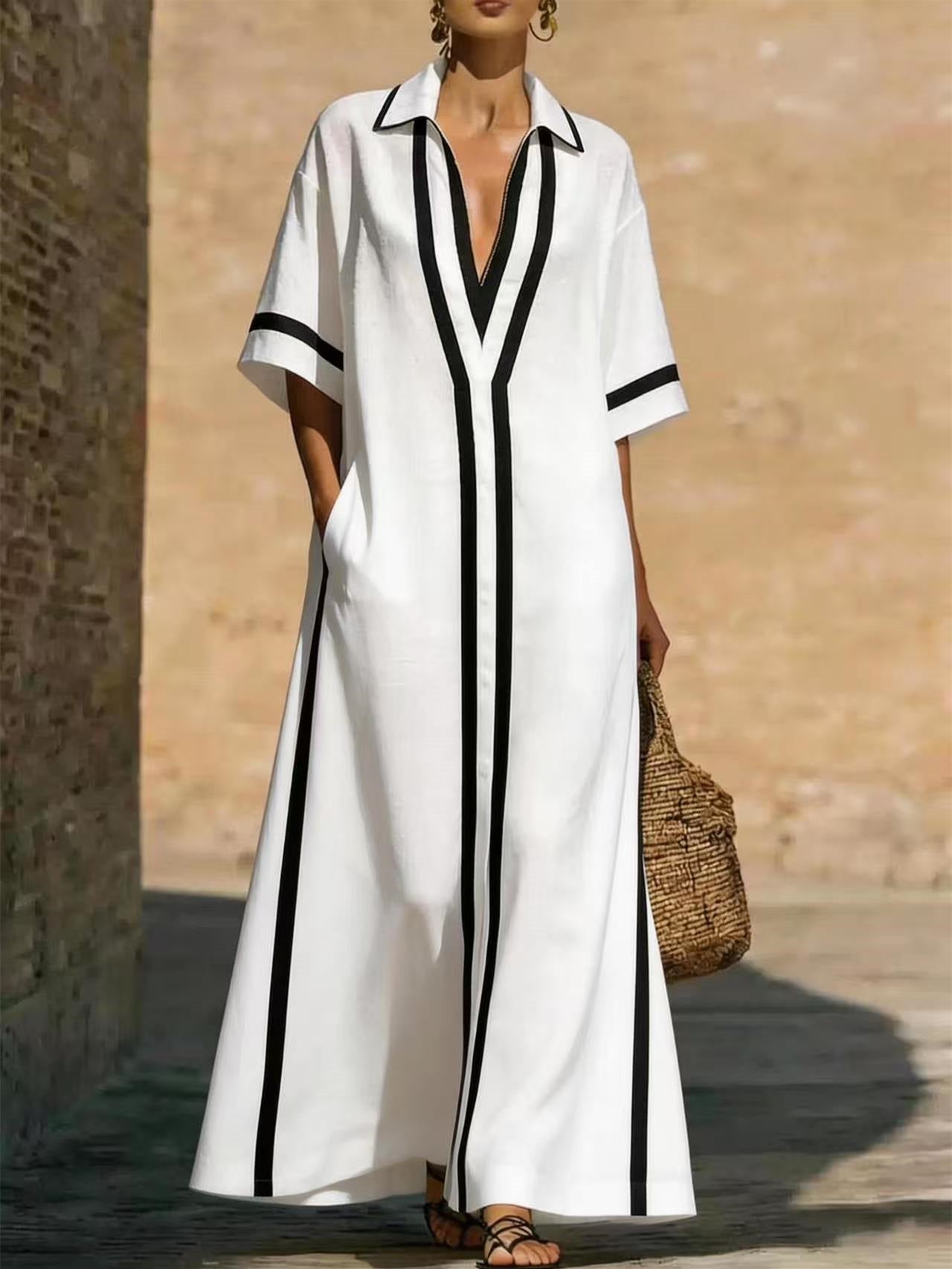 Solid Color Patchwork Dress, Gentle And Simple Long Skirt