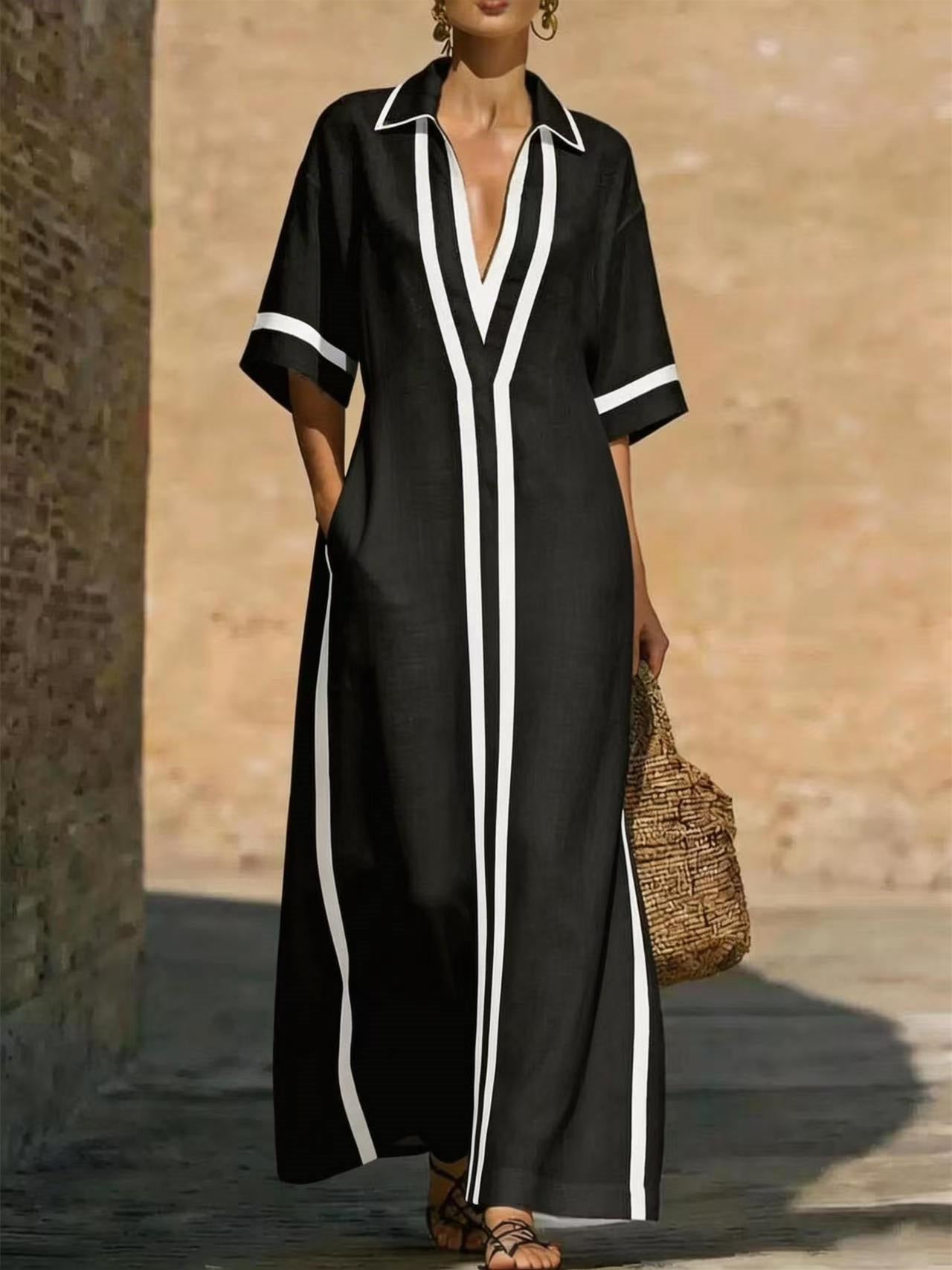 Solid Color Patchwork Dress, Gentle And Simple Long Skirt