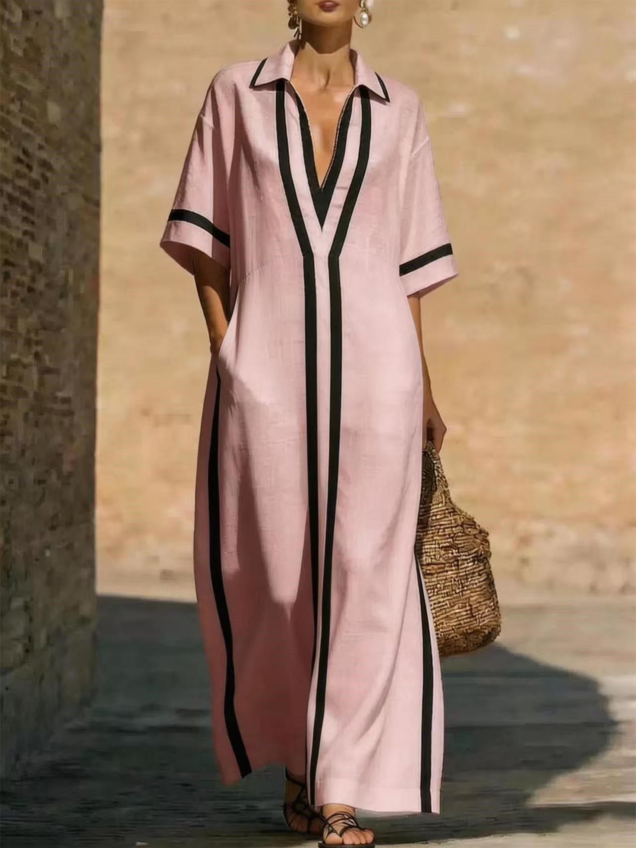 Solid Color Patchwork Dress, Gentle And Simple Long Skirt
