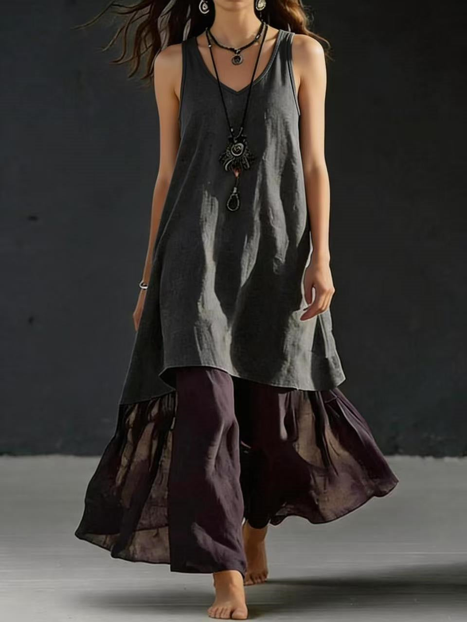 Solid Color Patchwork Dress, Gentle And Simple Long Skirt