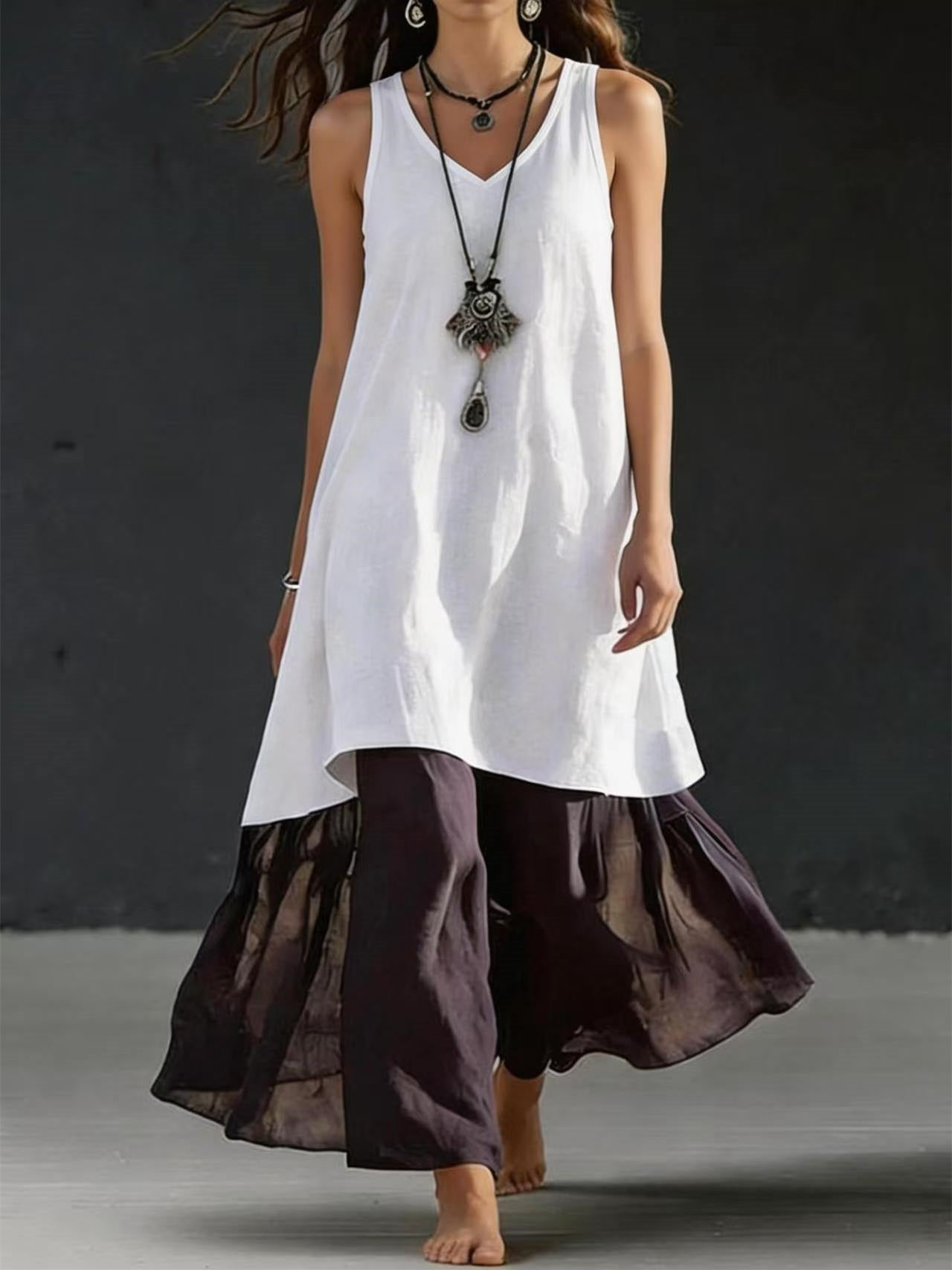Solid Color Patchwork Dress, Gentle And Simple Long Skirt
