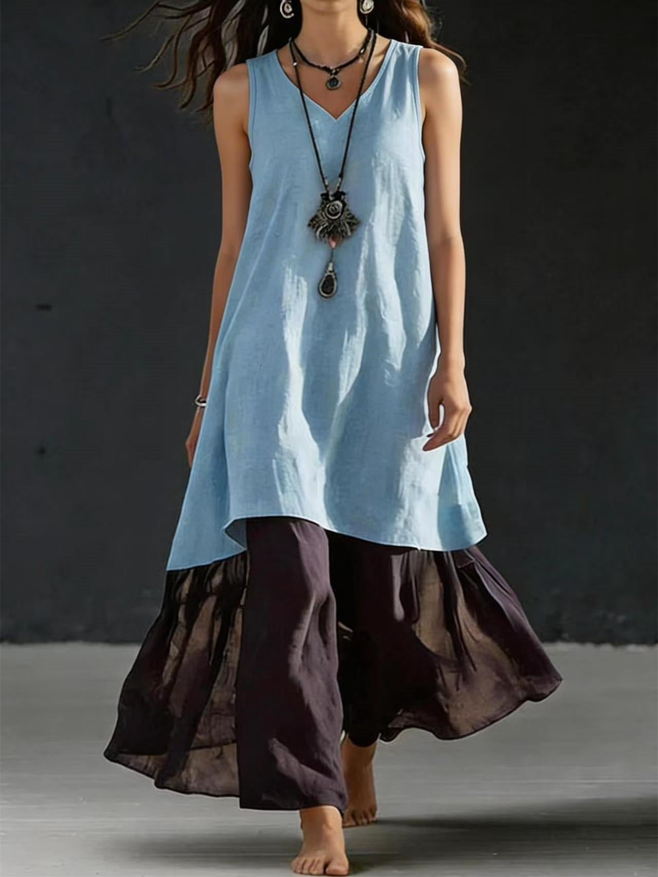 Solid Color Patchwork Dress, Gentle And Simple Long Skirt