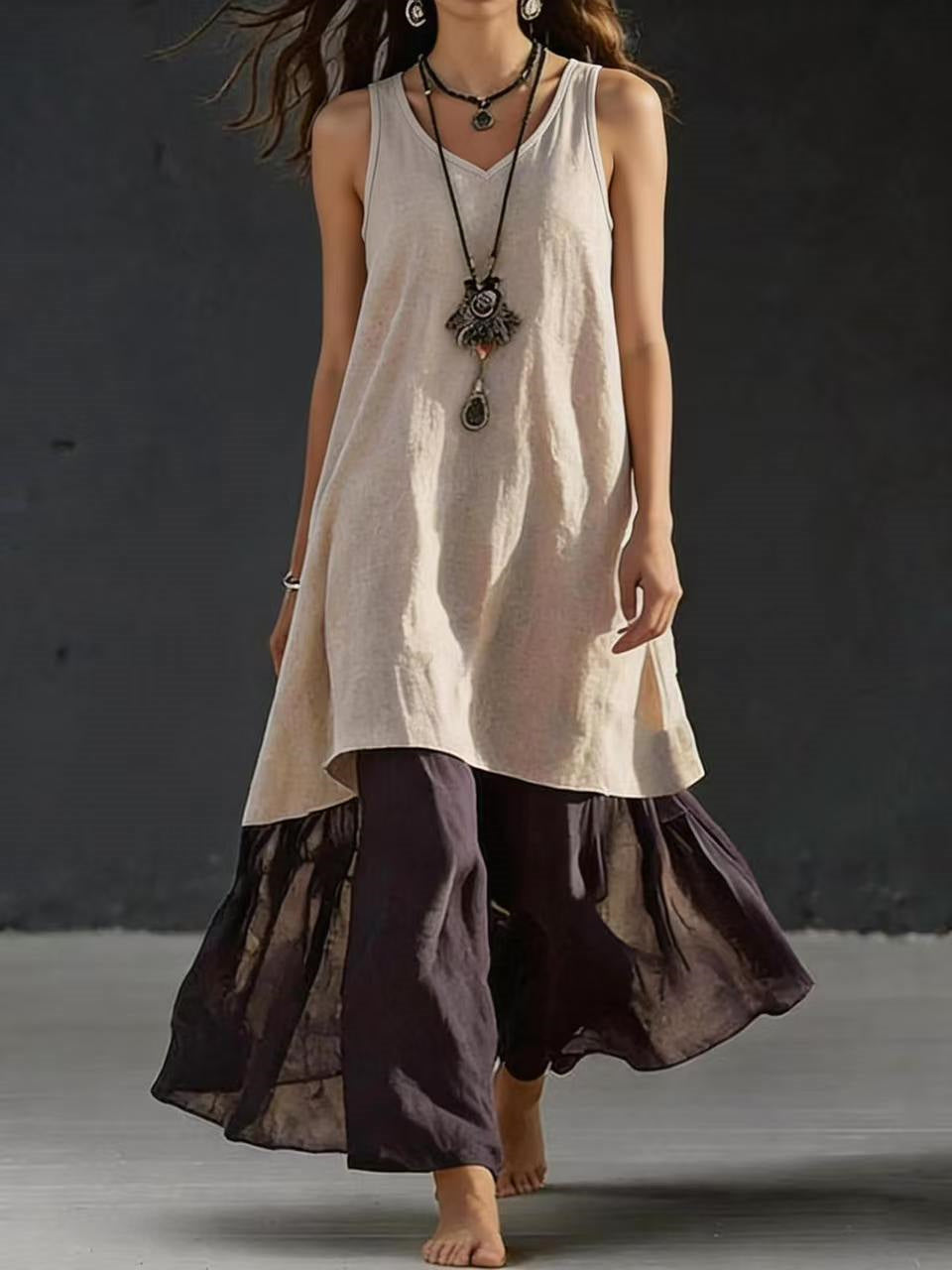 Solid Color Patchwork Dress, Gentle And Simple Long Skirt