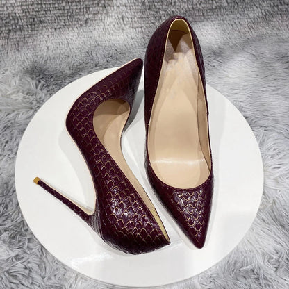Crocodile Effect Women Pointy Toe Slip On High Heel Stiletto Pumps