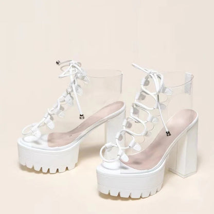 Green Transparent PVC Platform Boots for Women