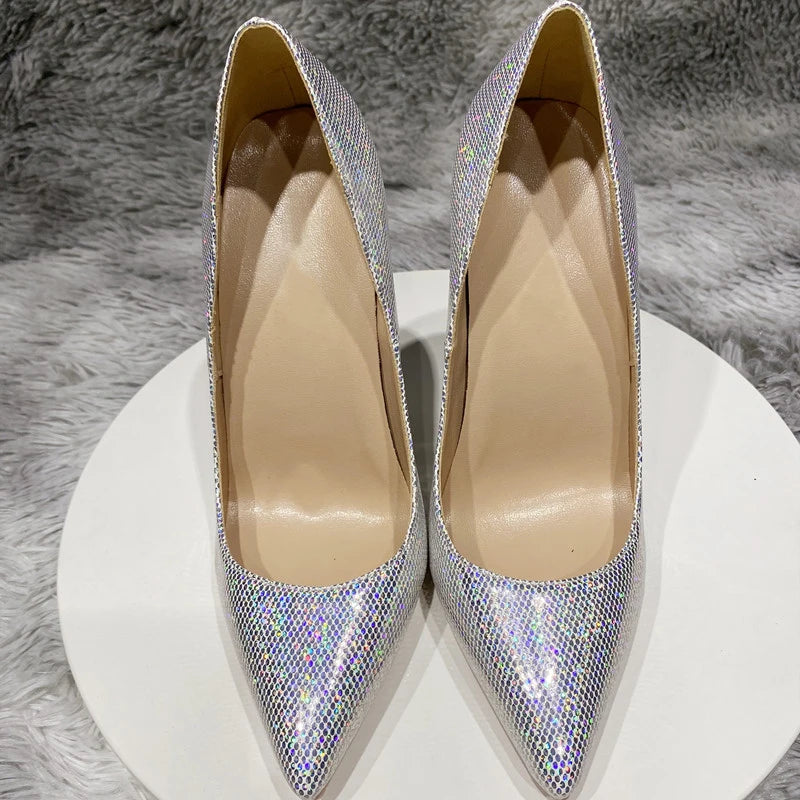 Pink Sequined Women Pointed Toe High Heels for Wedding Party and Bridal Shoes
