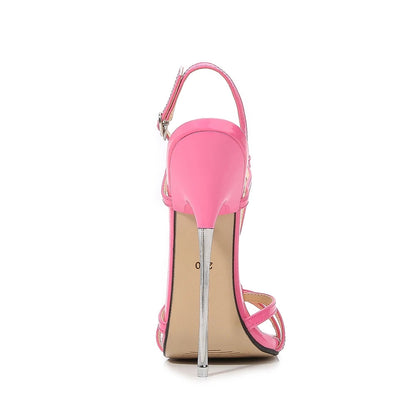Metal Heel Strappy Stiletto Sandals for Women, 16cm High, Summer Style