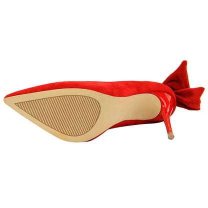 Suede High Heels with Bow-knot Detail Stiletto Pumps for Women
