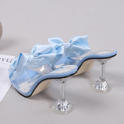 Crystal Bow High Heels Slippers Shoes for Women