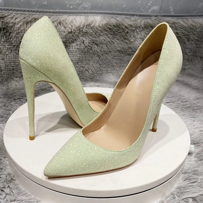Sparkly Pointy Toe High Heel Wedding Bridal Shoes with Glitter Sequins for Women