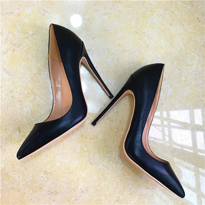 Black Matte Women Pointed Toe Slip On High Heels