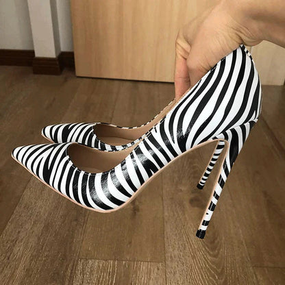 Matte Zebra Printed Women Pointed Toe Extremely High Heels
