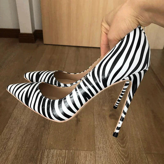Matte Zebra Printed Women Pointed Toe Extremely High Heels