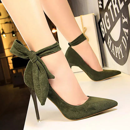 Suede High Heels with Bow-knot Detail Stiletto Pumps for Women