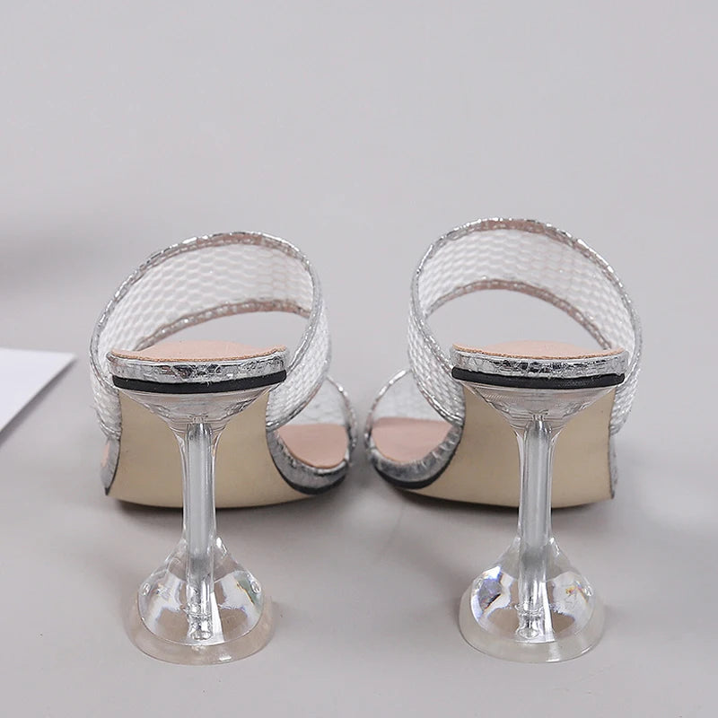Elegant Square Toe Spike Heels Pumps Mesh Slippers for Summer Women