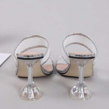 Elegant Square Toe Spike Heels Pumps Mesh Slippers for Summer Women