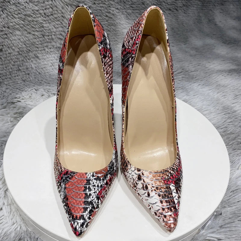 Colorful Crocodile Effect Women Pointy Toe High Heels