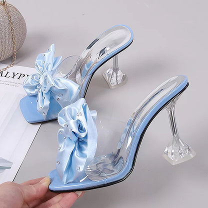 Crystal Bow High Heels Slippers Shoes for Women