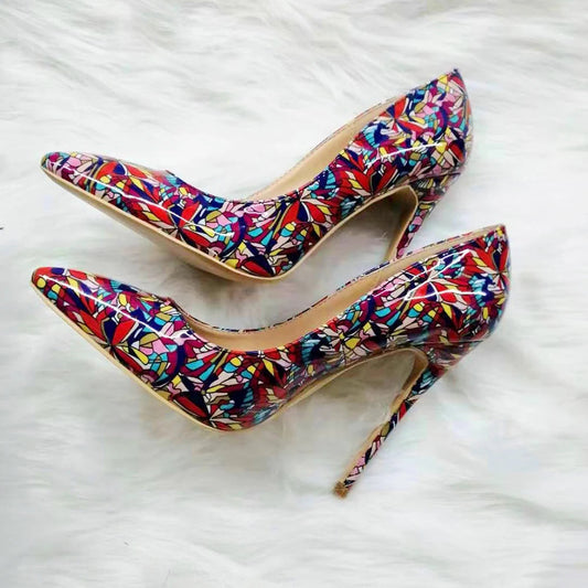 Graphic Printed Women Pointy Toe High Heel Slip On Stiletto Pumps