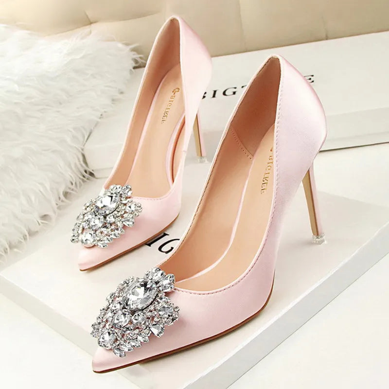 Rhinestone Stiletto Women Pumps - Sexy High Heels for Weddings