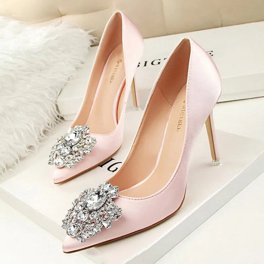 Rhinestone Stiletto Women Pumps - Sexy High Heels for Weddings
