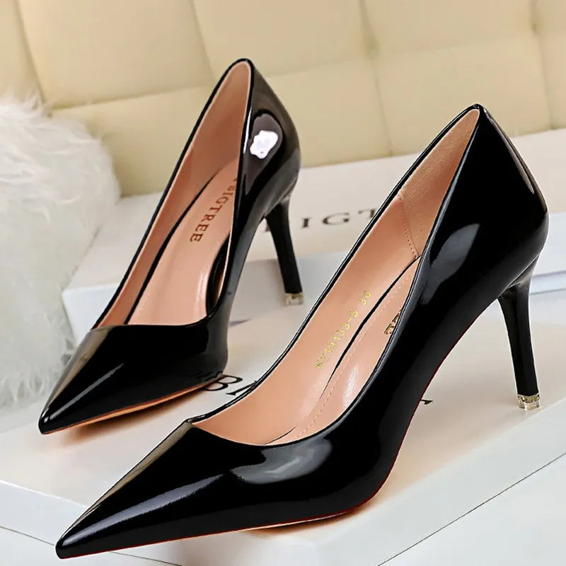 Patent Leather High Heel Wedding Pumps Basic Pump Shoes for Women