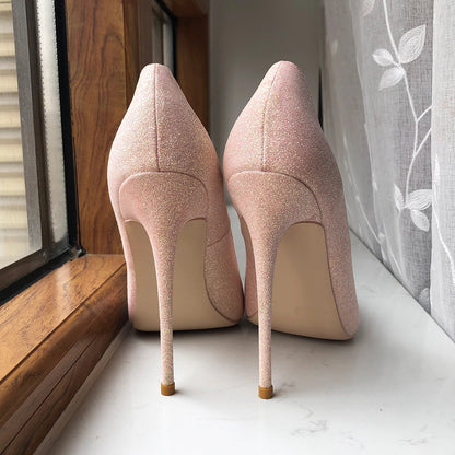 Sparkly Pointy Toe High Heel Wedding Bridal Shoes with Glitter Sequins for Women