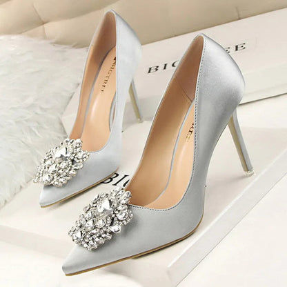Rhinestone Stiletto Women Pumps - Sexy High Heels for Weddings