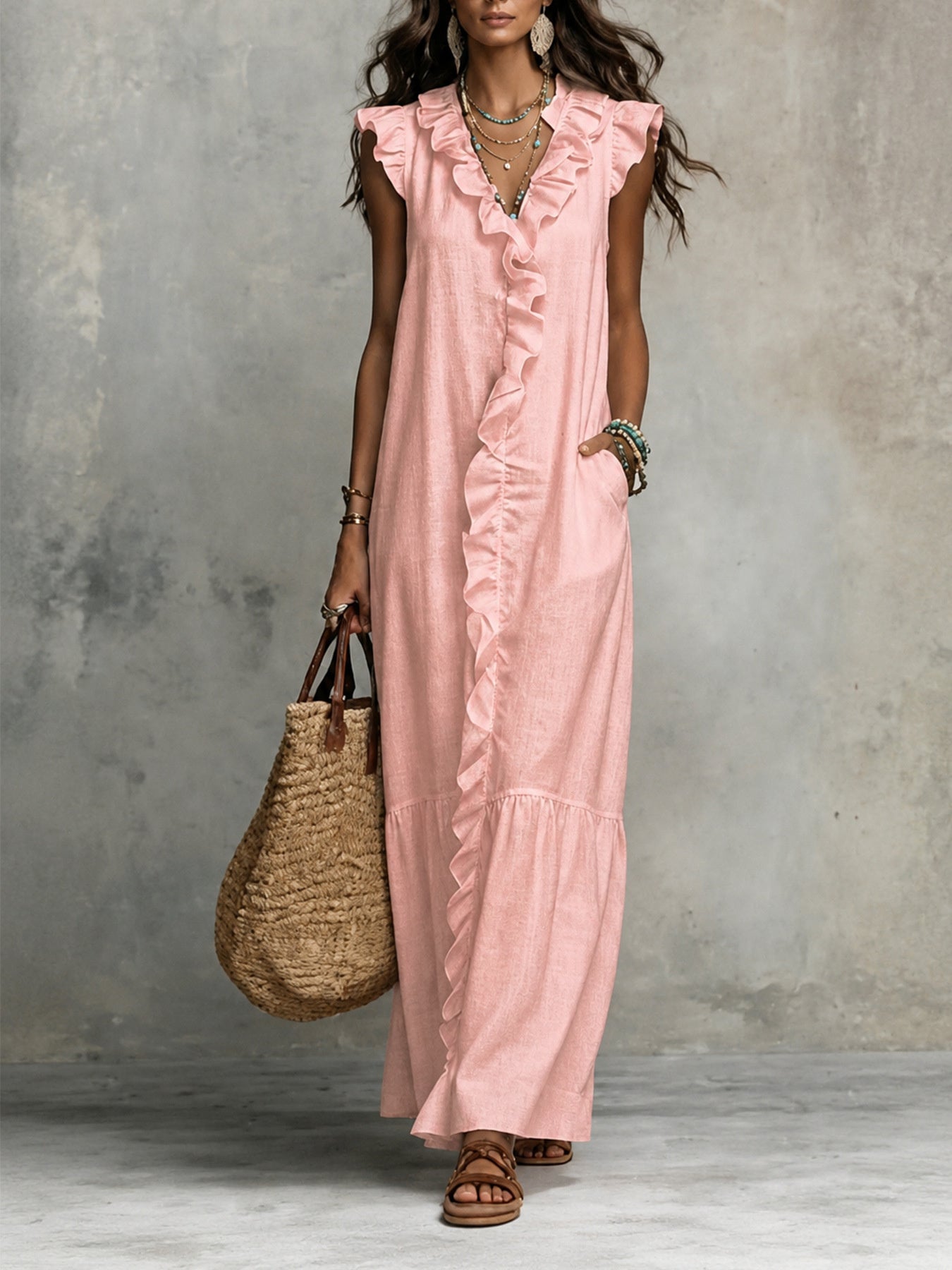 Solid Color Color-blocked Patchwork Versatile Dress