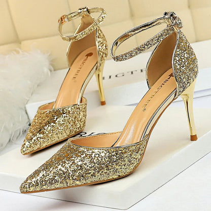 Sexy High Heels Sequins Women Pumps Fashion Wedding Shoes Hollow