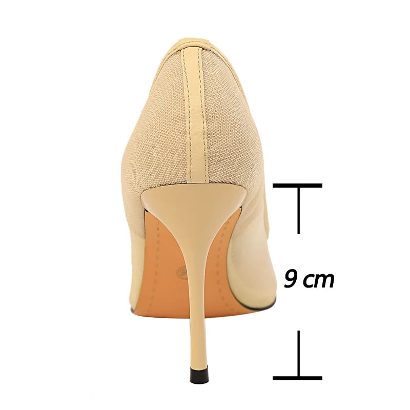 Sexy Party Rose Flower Woman Pumps with Mesh Hollow High Heels