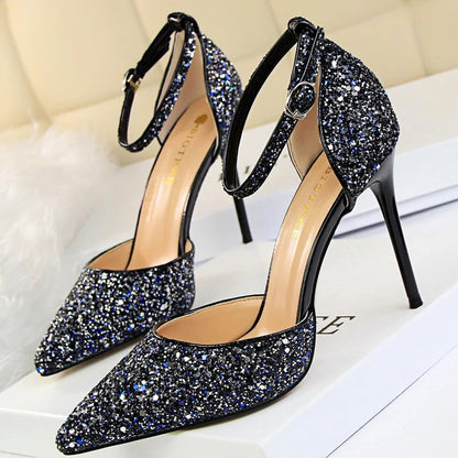 Sexy High Heels Sequins Women Pumps Fashion Wedding Shoes Hollow