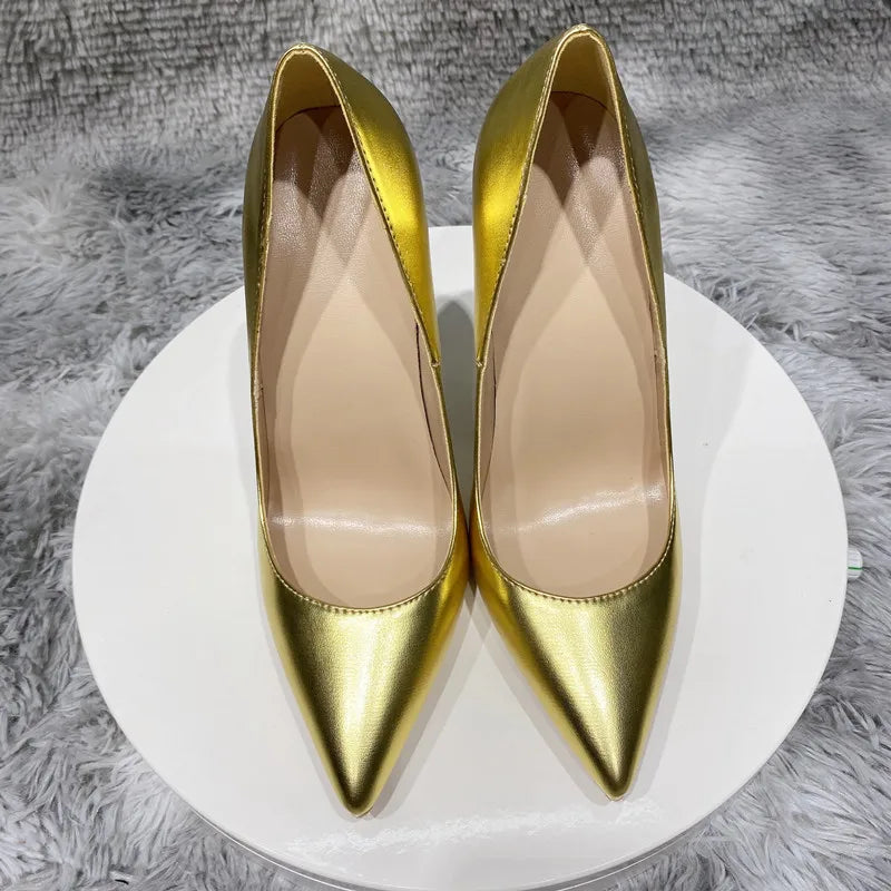 Gold Matte Women PointyToe High Heel Wedding Party Shoes