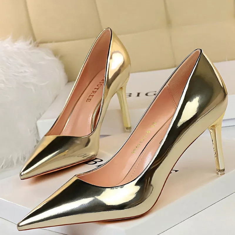 Patent Leather High Heel Wedding Pumps Basic Pump Shoes for Women