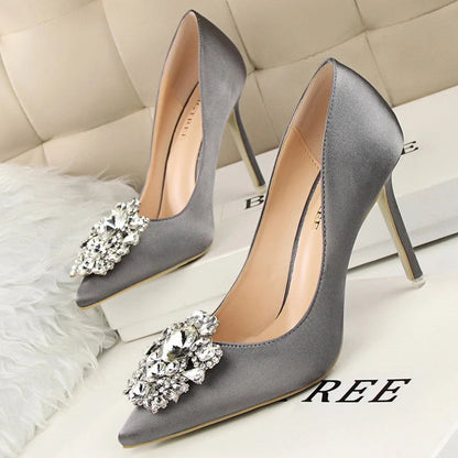 Kitten Heel Rhinestone Pumps for Women's Wedding High Heels