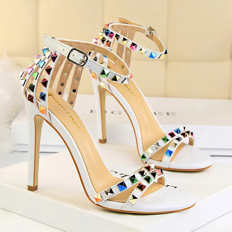 Rivet High Heels Roman Style Sandals Stiletto Heels for Women