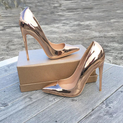 Gold Pointed Toe Stiletto High Heels for Sexy Women