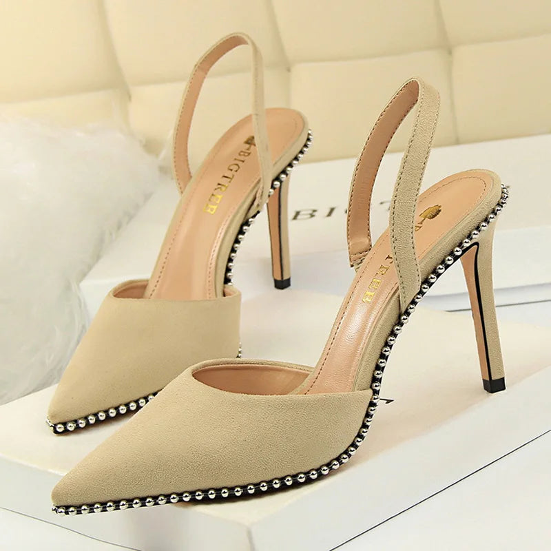 Rivet High Heels Woman Pumps Pu Leather 9cm Sexy Party Women Heels