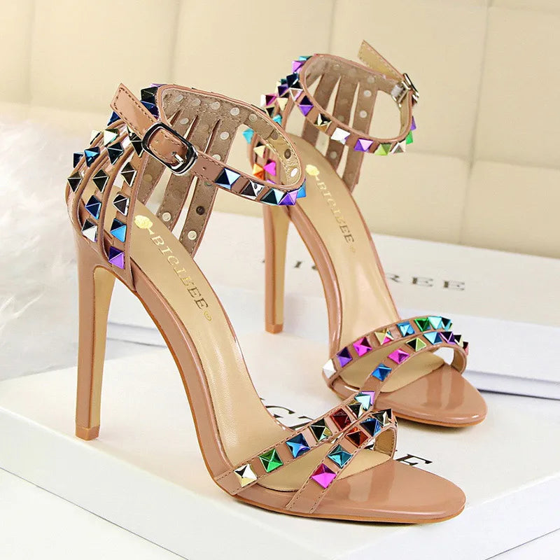 Rivet High Heels Roman Style Sandals Stiletto Heels for Women
